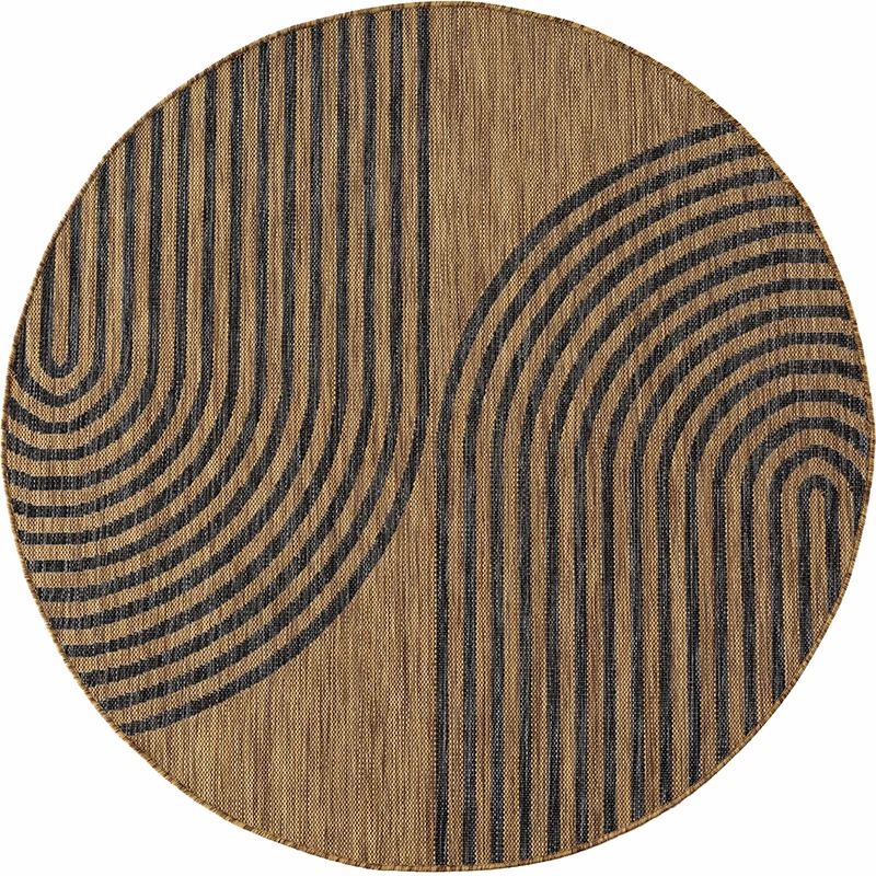 Tapis rond aspect jute Arcs Noir et Beige