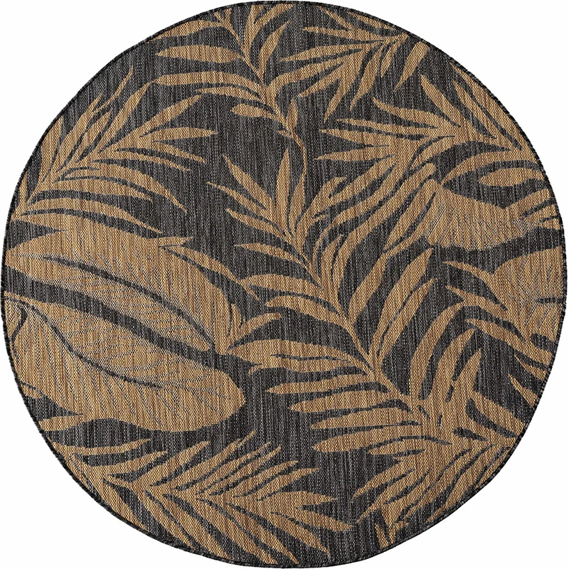 Tapis rond extérieur noués Noir et Beige