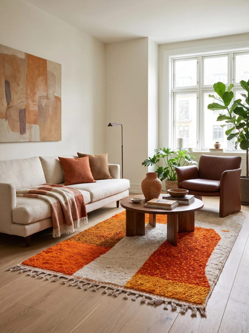 Tapis berbère coloré orange et blanc - Amadal