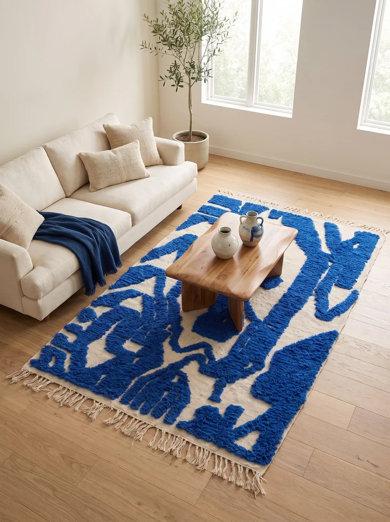 Tapis berbère graphique bleu et blanc - Isli
